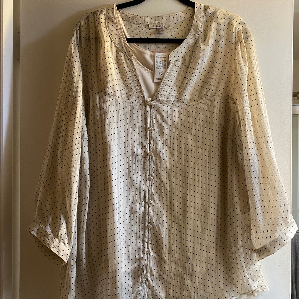 3x Cream Black Polka Dot Blouse with Tank